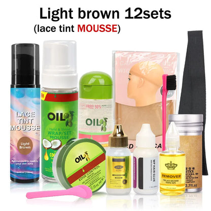12Pcs Wig Installation Kit with Hair Mousse and Glue