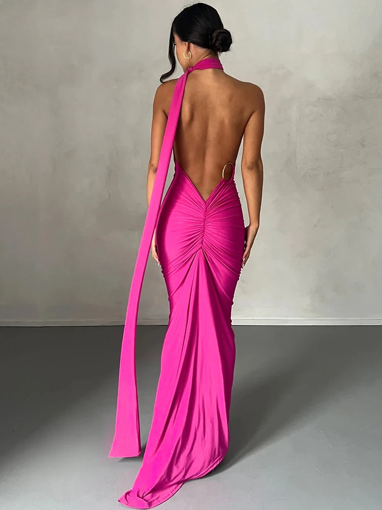Hugcitar One Shoulder Backless Maxi Dress Women