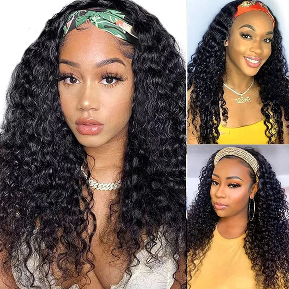 Kinky Curly Human Hair Headband Wig 250% Density