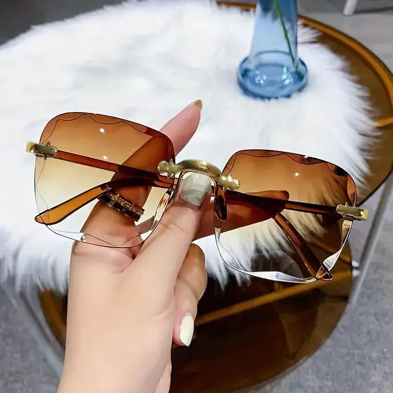 Square Rimless Sunglasses Women Red Plastic UV400