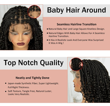 Knotless Box Braided Wigs with Curly Ends 16 Inches Synthetic