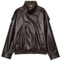 HXAO Black Faux Leather Cropped Bomber Jacket