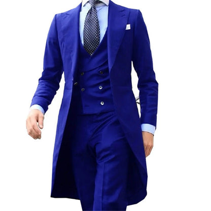 Royal Blue Long Tail Coat 3 Piece Suit for Men