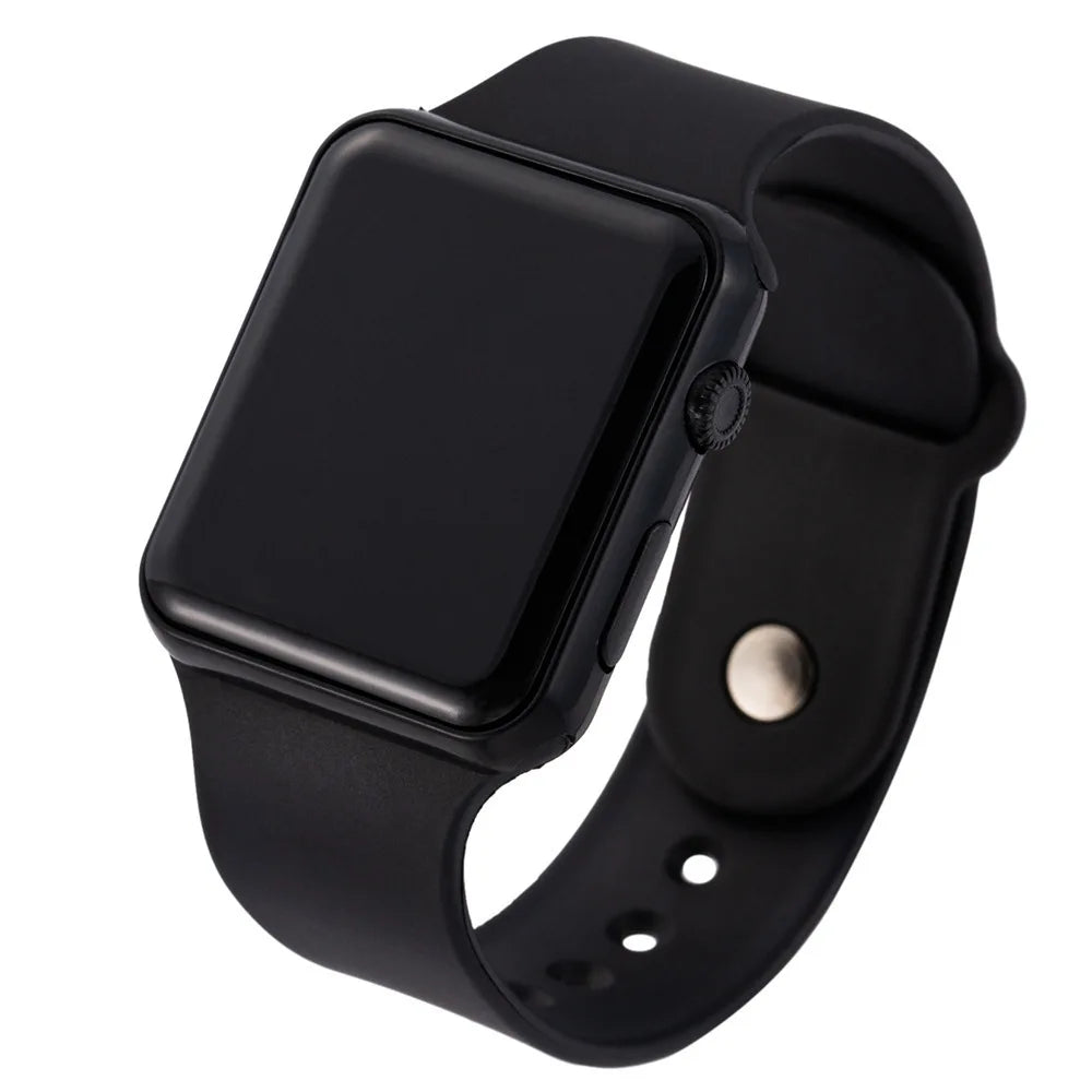 Digital LED Watch for Men Women Black Rubber Strap