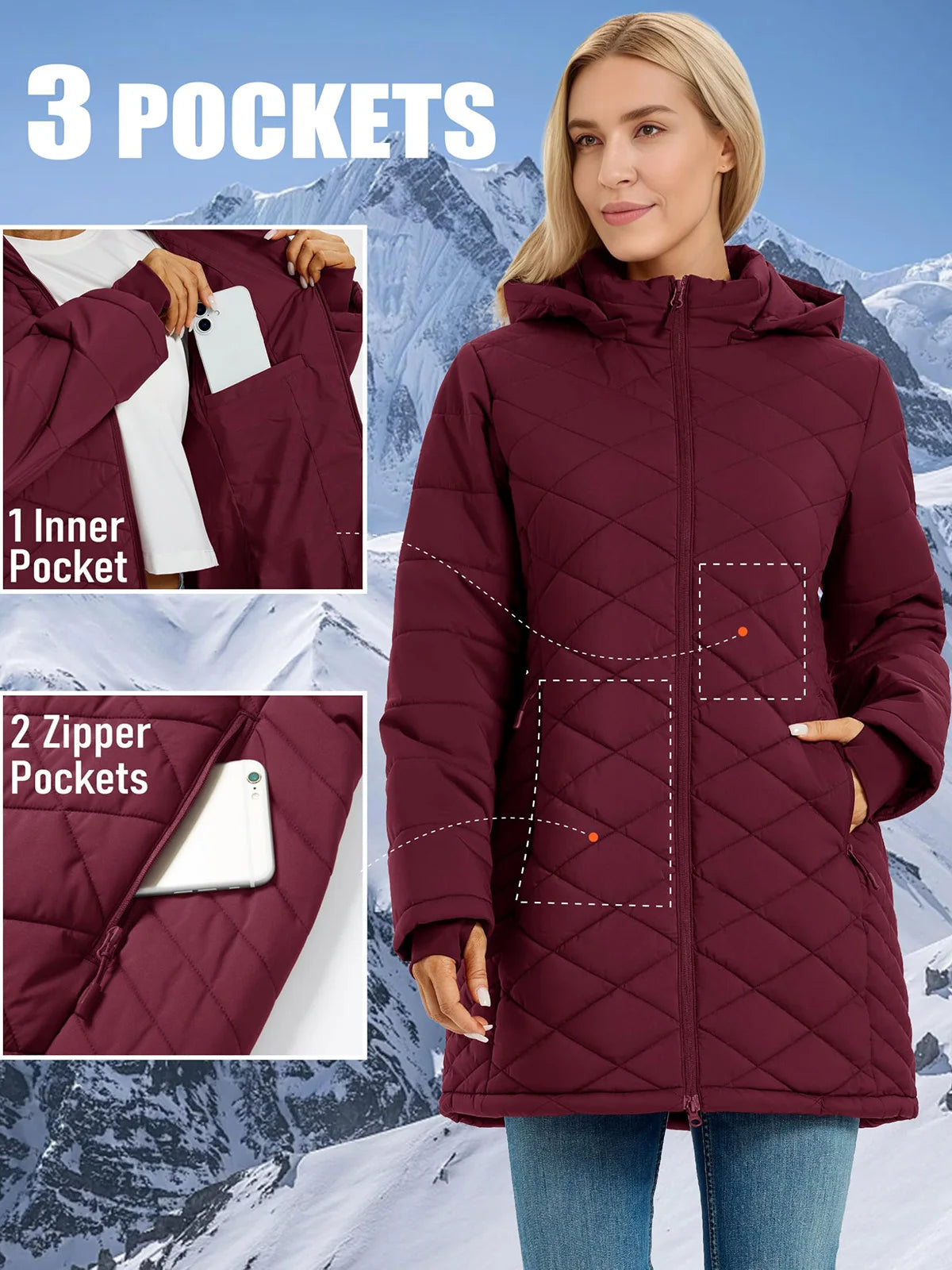 TACVASEN Womens Long Quilted Puffer Jacket Army Green