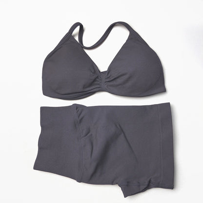 Seamless Strappy Yoga Bra and Scrunch Butt Shorts Set
