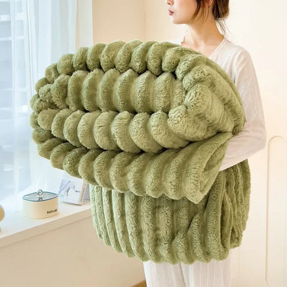 Thickened Striped Flannel Multifunctional Blanket