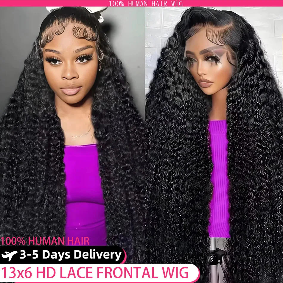 Deep Wave Lace Front Wig 100% Human Hair 30 40 Inch
