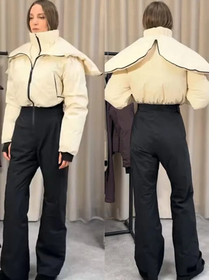 Hooded One-Piece Ski Jumpsuit for Women Windproof Outwear