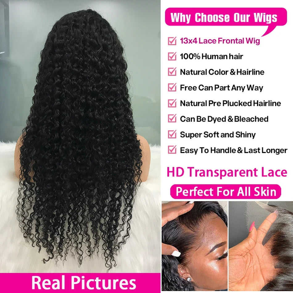 Deep Wave Lace Front Wig 100% Human Hair 30 40 Inch