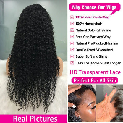 Deep Wave Lace Front Wig 100% Human Hair 30 40 Inch