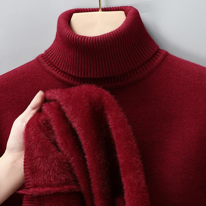Mens Knitted Turtleneck Sweater Slim Fit Casual