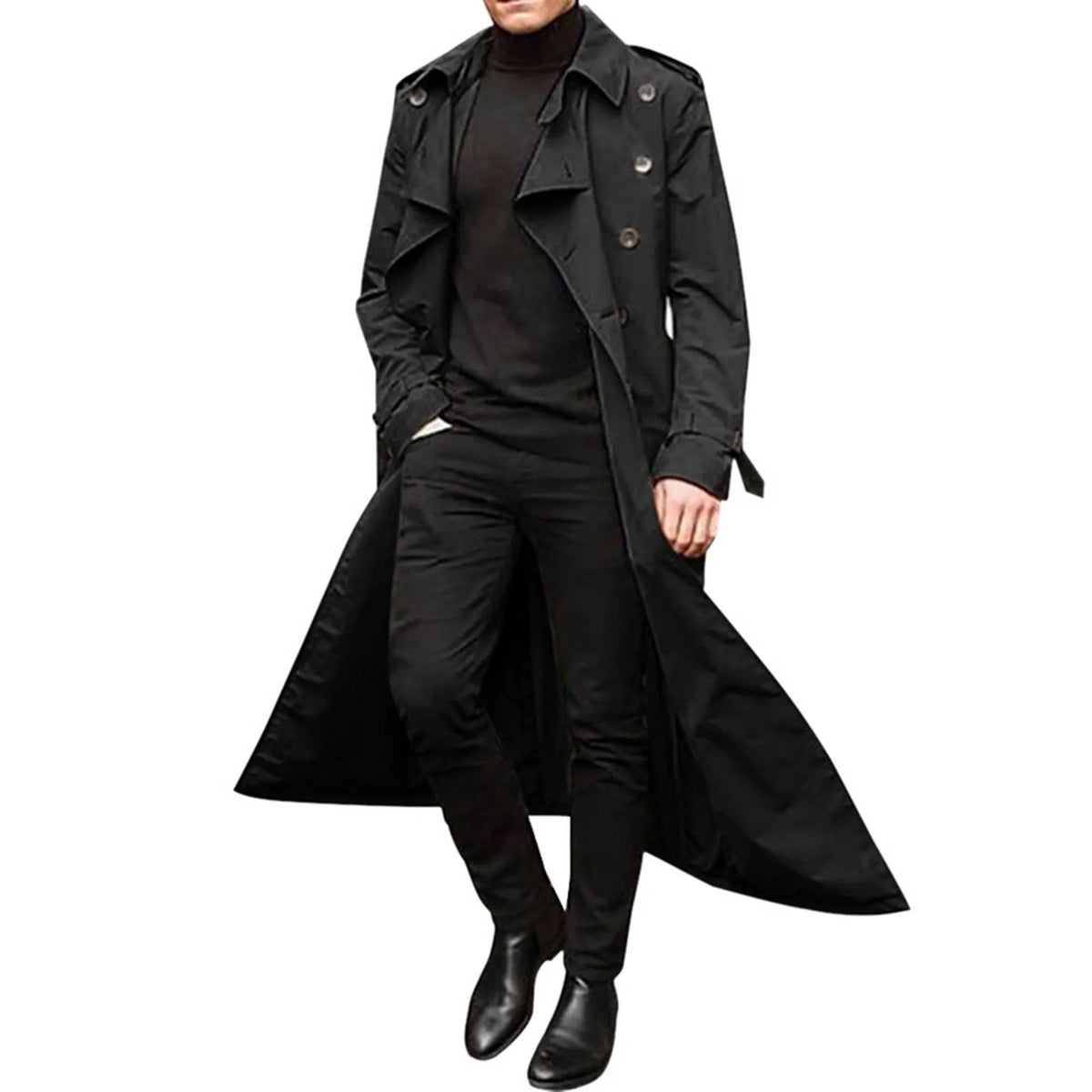 Men's Long Sleeve Extra Long Trench Coat