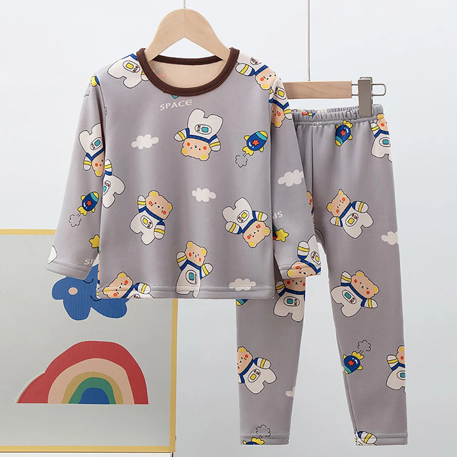 Children's Cartoon Printed Thick Warm Underwear Set