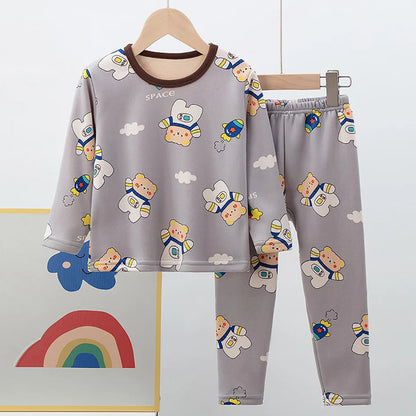 Children's Cartoon Printed Thick Warm Underwear Set