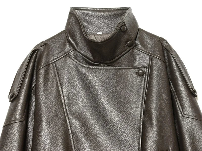 Black Long Sleeve Faux Leather Motorcycle Jacket