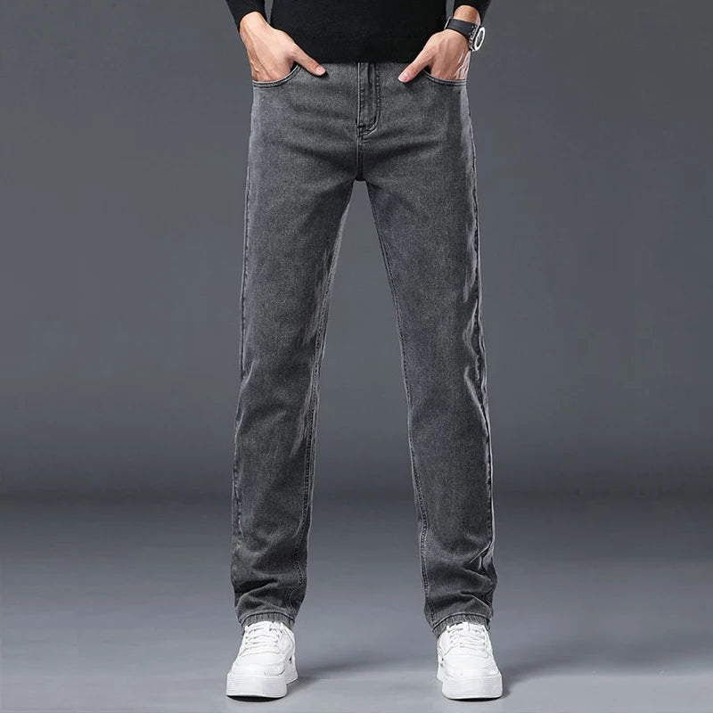 Men's Slim Denim Jeans Casual Elastic Trousers Black Gray