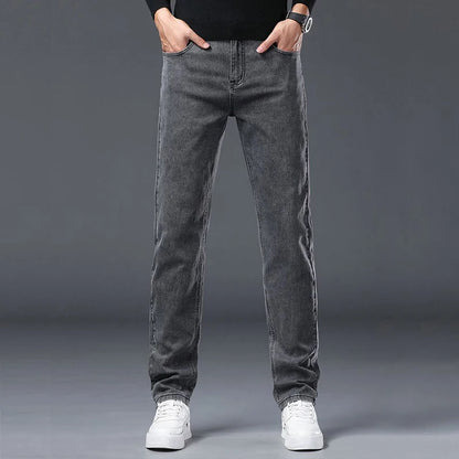 Men's Slim Denim Jeans Casual Elastic Trousers Black Gray