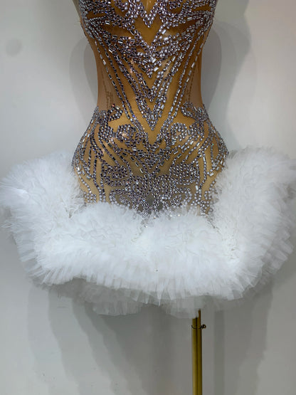 Sexy Rhinestone Mesh Bodycon Mini Dress for Women