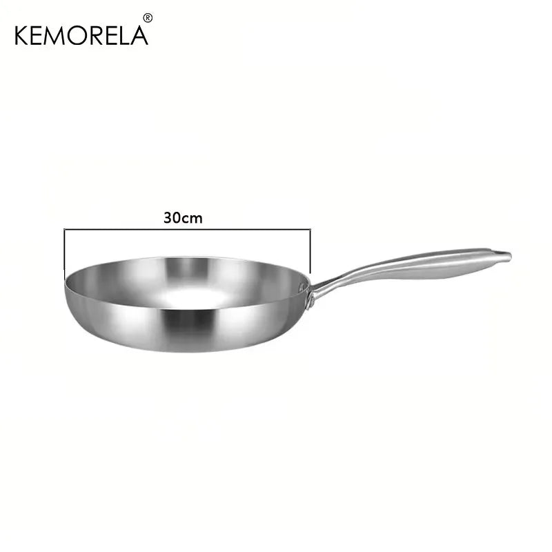304 Stainless Steel Uncoated Frying Pan for Gas and Induction