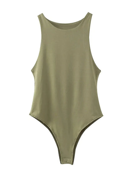 Summer Solid Sexy Bodycon Women Bodysuit Green Slim