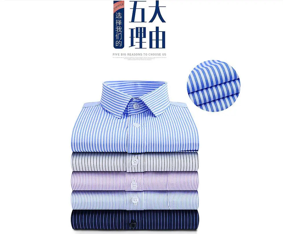 Men's Striped Long-Sleeved Shirt Comfortable Cotton Blend