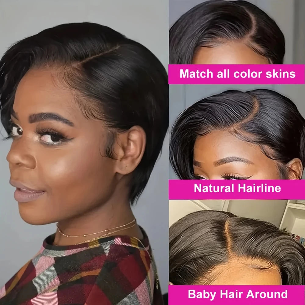 Straight Pixie Cut Human Hair Wig Transparent Lace