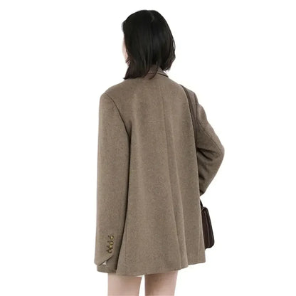 Wool Blend Mid Long Blazer Coat for Women