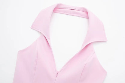 Women Summer 2 Piece Set V-Neck Backless Zipper Top