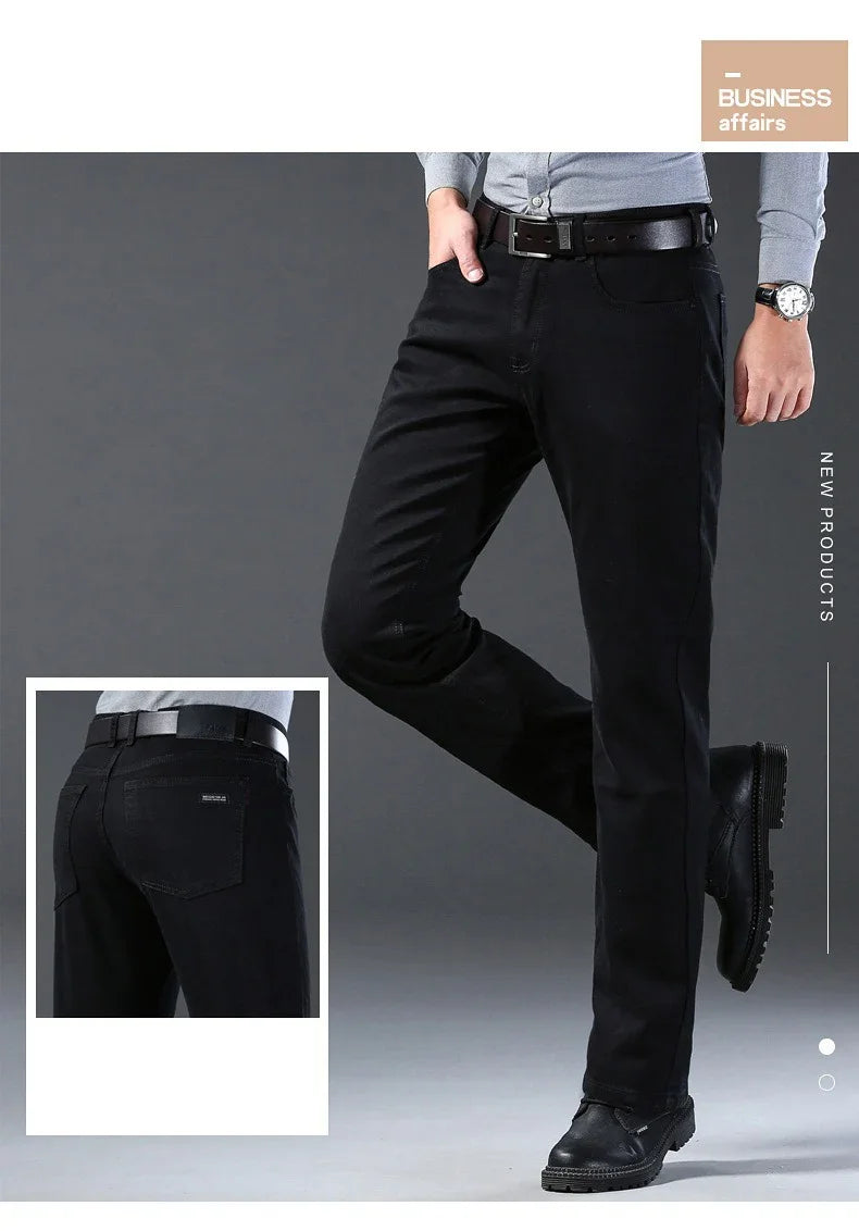 Men's Soft Stretch Black Denim Biker Jeans
