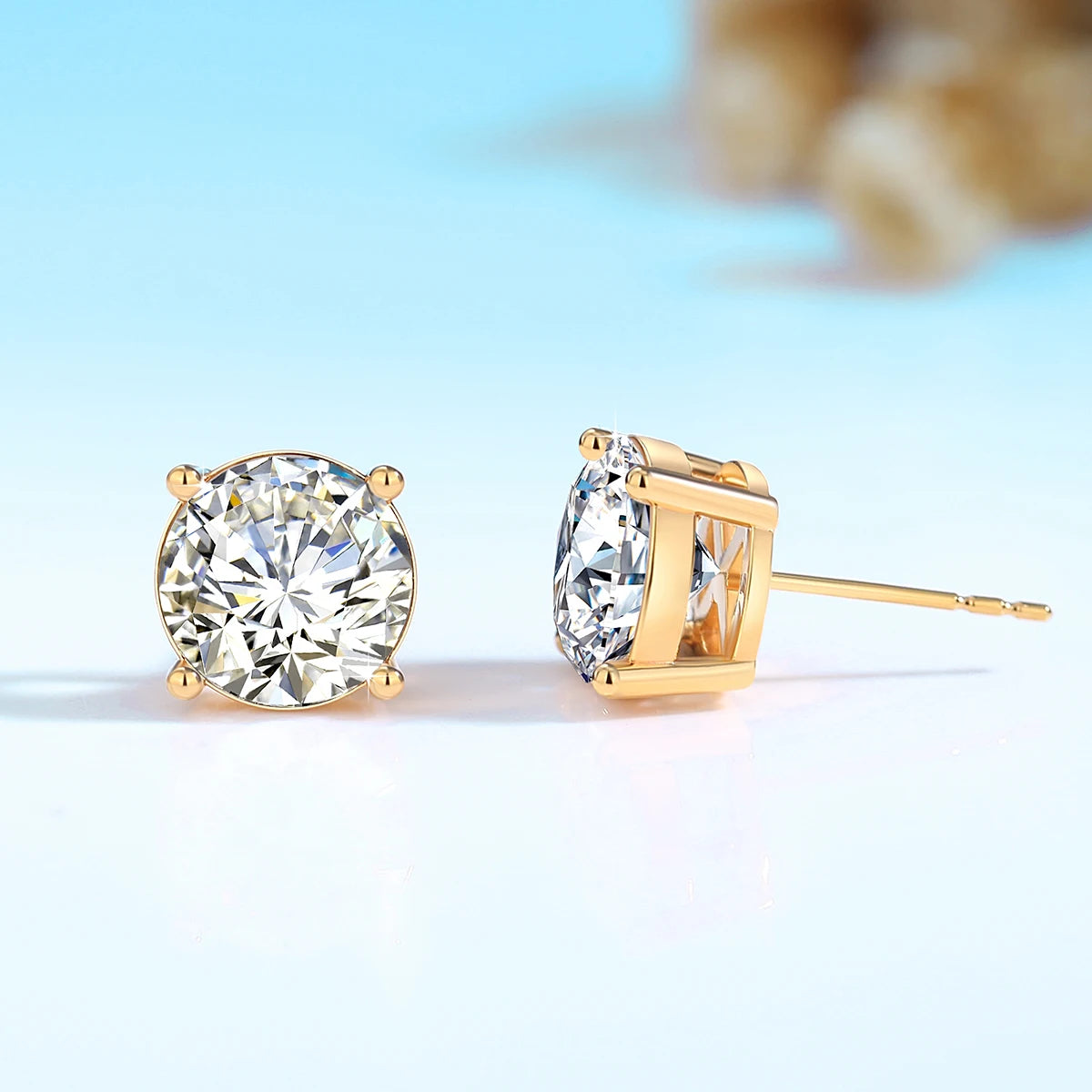 18k Gold Moissanite Stud Earrings for Women