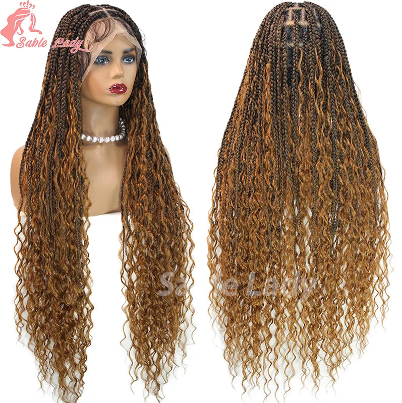 Boho Braided Synthetic Full Lace Wig Blonde Curly Ends