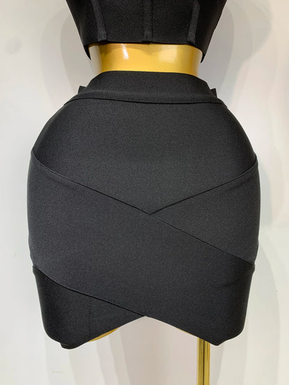 Women Bodycon Bandage Two Piece Set Black White