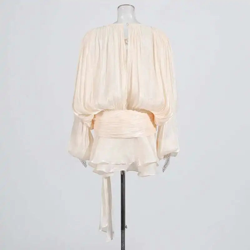 TWOTWINSTYLE V Neck Long Sleeve Mini Dress for Women