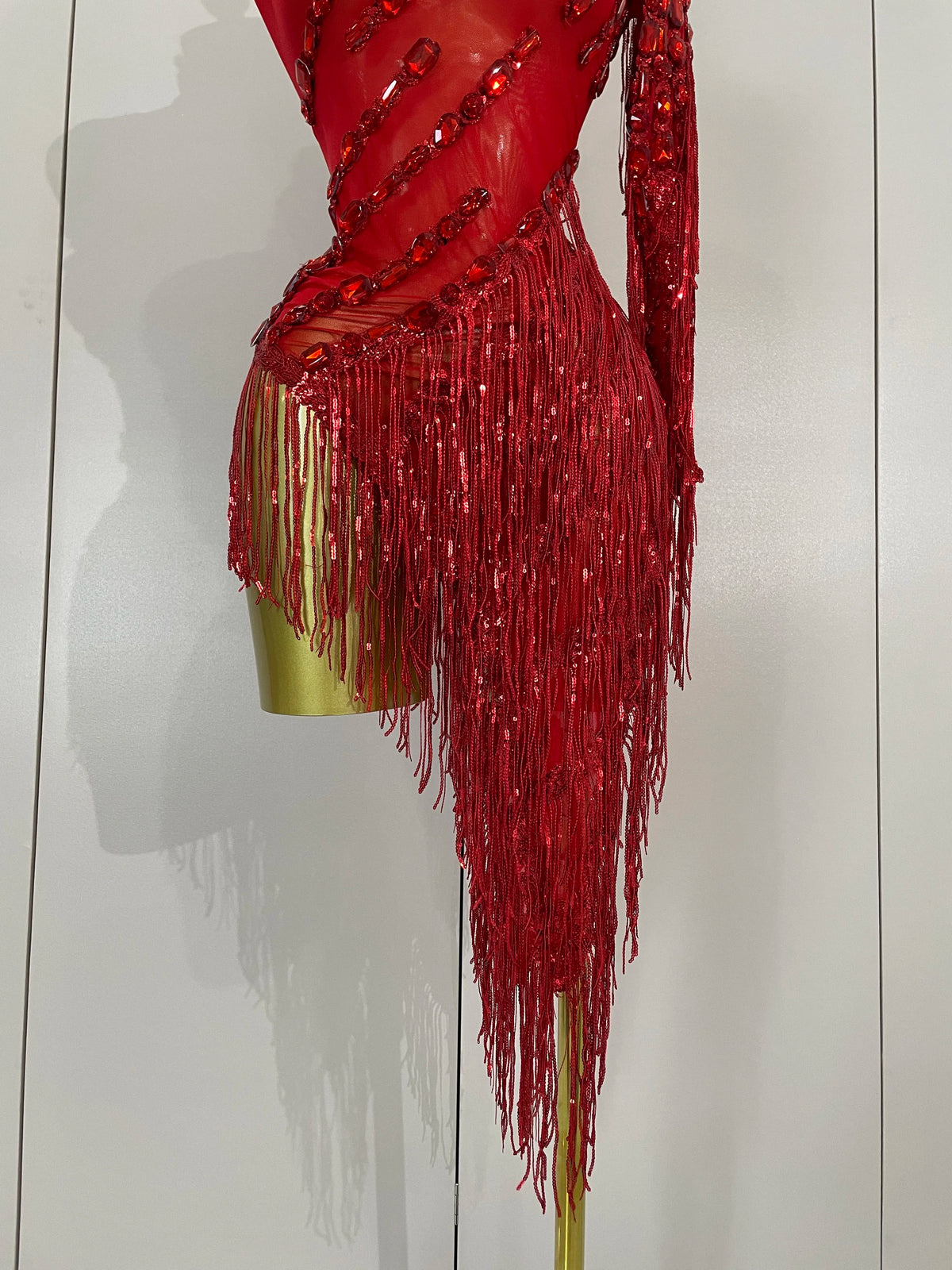 Sparkly Rhinestones One Shoulder See-Through Dress