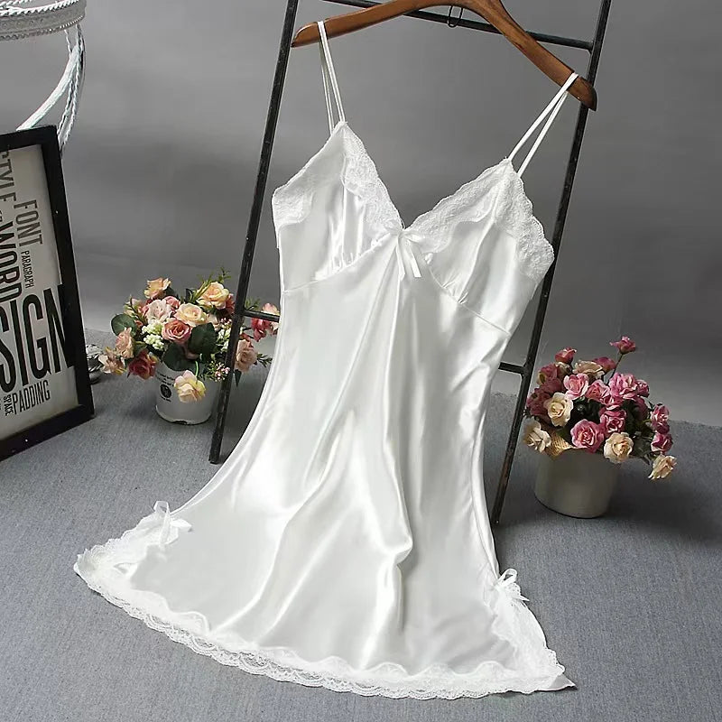Women Lace Trim V Neck Camisole Nightgown