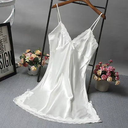 Women Lace Trim V Neck Camisole Nightgown