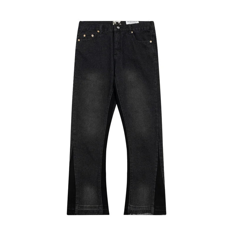 Washed Denim Trousers for Men with Micro-Flared Style