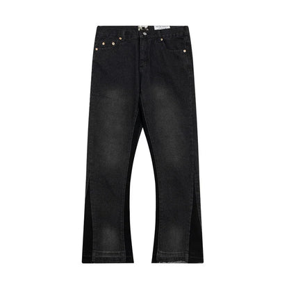 Washed Denim Trousers for Men with Micro-Flared Style