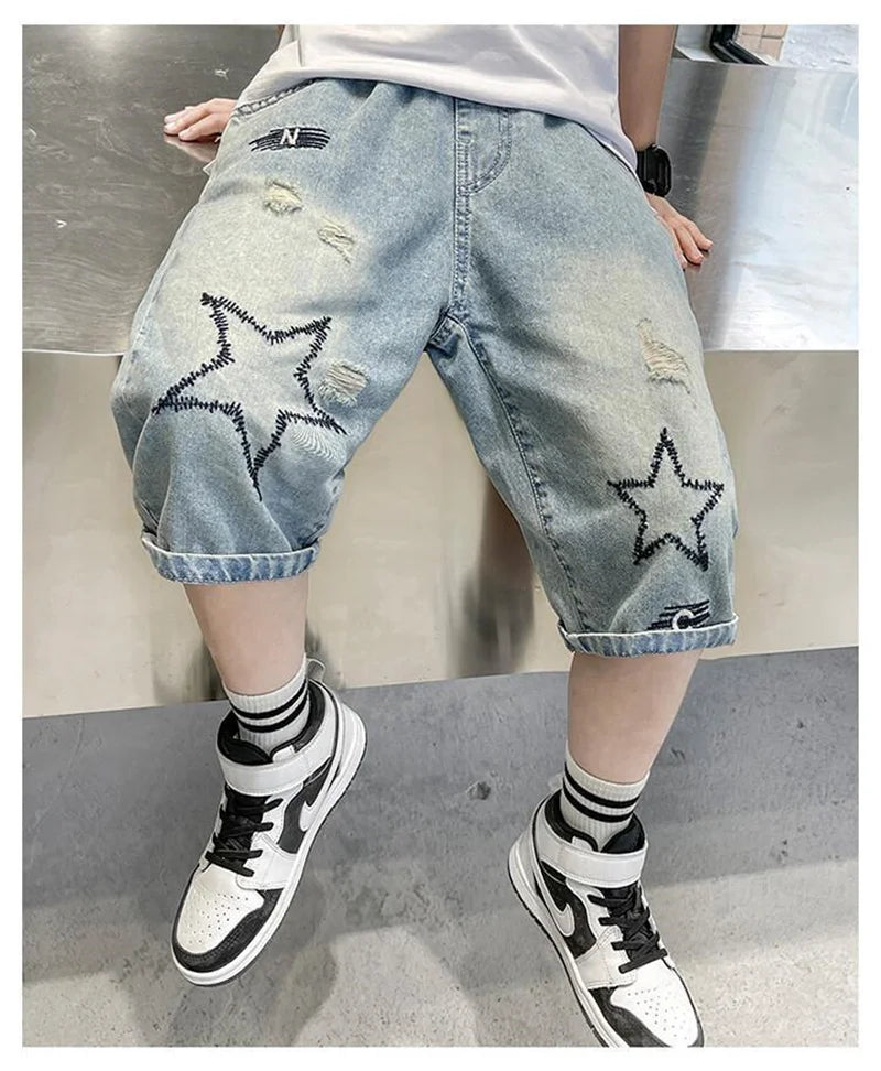 Boys Denim Shorts Summer Casual Knee Length Blue