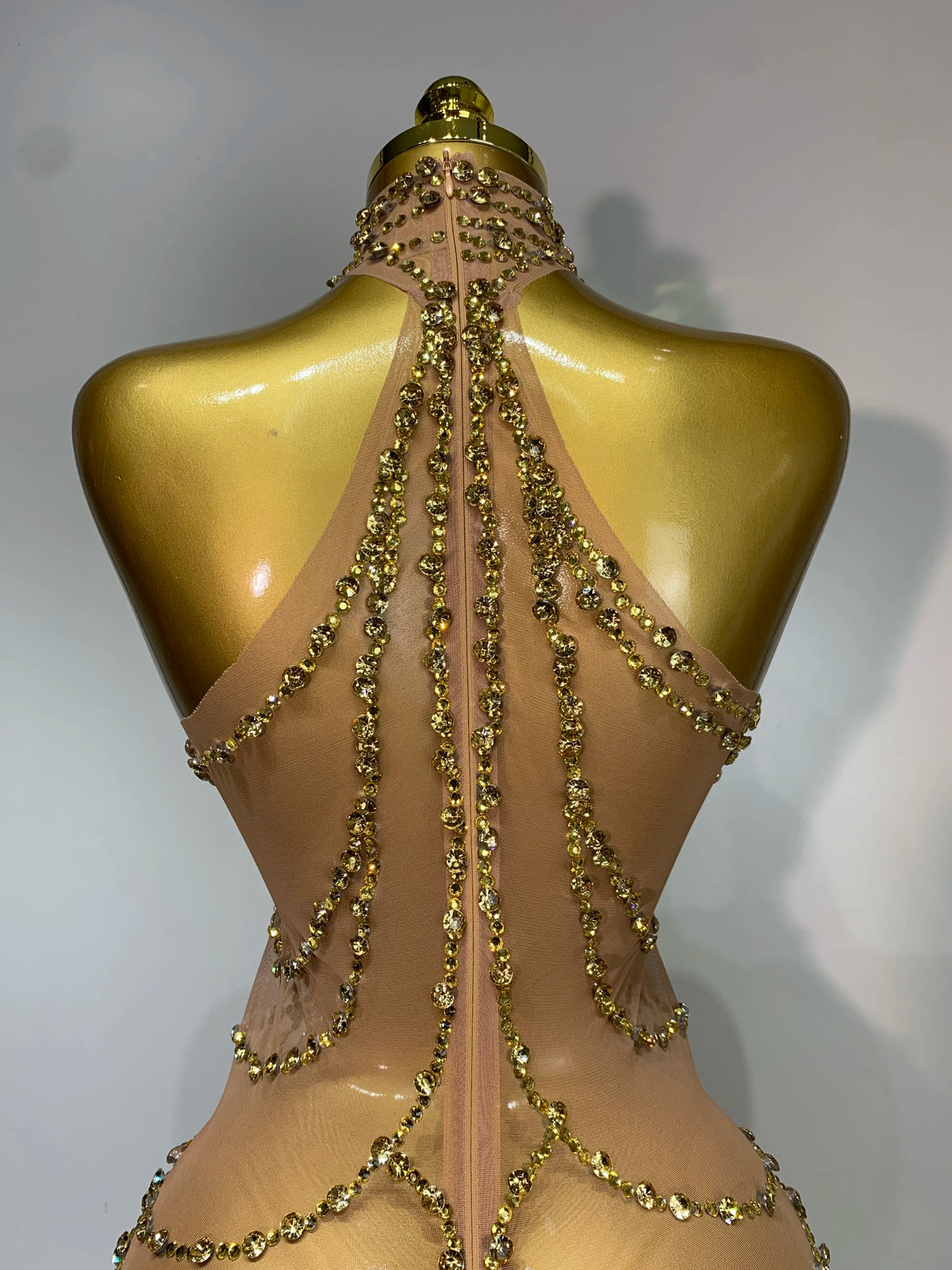 Sparkly Rhinestone Transparent Mesh Long Dress
