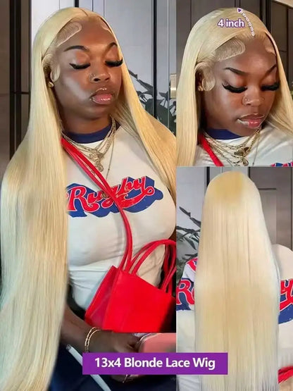 613 Blonde Bone Straight Human Hair Wig Long Lengths