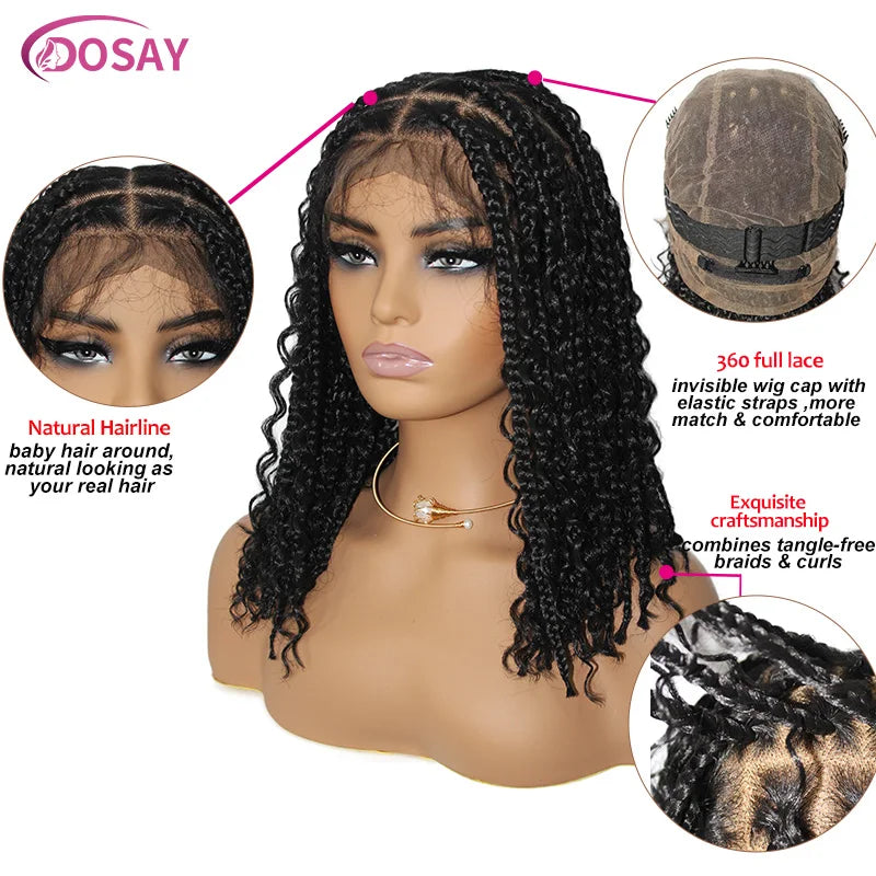 Short Bohemian Curly Braided Lace Front Wig 12 Inch