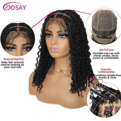 Short Bohemian Curly Braided Lace Front Wig 12 Inch