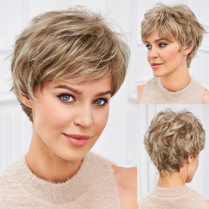 Light Blonde Mixed Off-White Pixie Cut Wig with Bangs