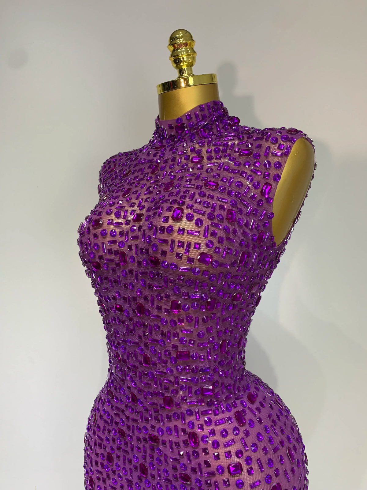 Gold Rhinestone Sleeveless Long Dress for Women