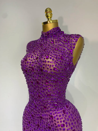 Gold Rhinestone Sleeveless Long Dress for Women