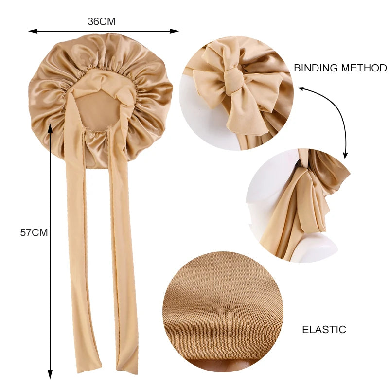 Satin Solid Sleeping Hat with Stretchy Tie Band