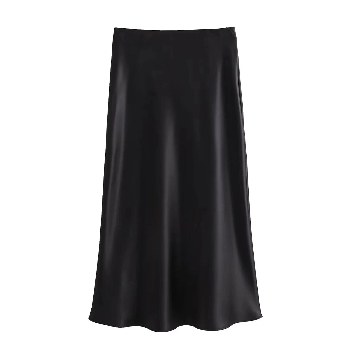 Vintage Satin Solid Long Skirt Women High Waist