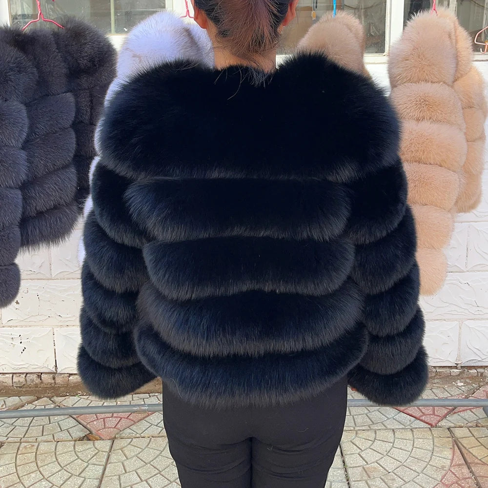 QUEENTINA Brown Fox Fur Coat for Women